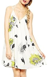 V-neck Backless Floral Print Short Halter Party Dress 