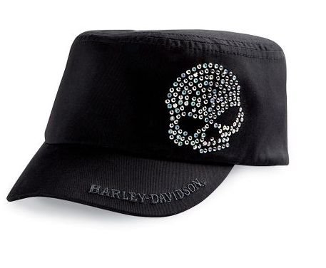 Harley-Davidson® Women's Crystal Skull Flat Top Cap Hat. Crystal embellishment. Adjustable closure. 99402-11VW