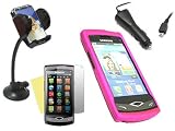 iTALKonline CAR DRIVE Pack PINK Hard HYBRID Case/Cover/Skin, LCD Screen/Scratch Protector, In Car Charger, In Car Holder For Samsung S8500 Wave