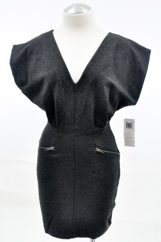 French Connection Charcoal Grey Cap Sleeve V Neckline Dress