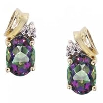 Yellow Gold Earring Studs Mystic Fire Topaz & Diamond