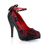 4 Inch Sexy High Heel Shoes Lace Satin Platform Pumps Ankle Cuff Red Pink