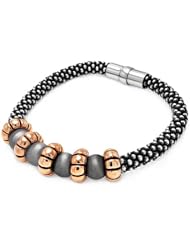 Multiple Rose Gold Disc With Black Rhodium Beads Sterling Silver Italian Bracelet Length 7.5 " Width 6mm Disc 11mm Lock Magnetic