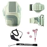 White Adjustable Deluxe Sportband / Workout Armband with Adaptable Neck Str ....