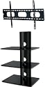 PACKAGE DEAL! Three GLASS SHELVES Wall Mount for AV Components-all  BLACK + Universal SLIM Bracket for ALL TV Brands 37 40 42 46 47 50 52 54  55 58 60 inch Flat Panel-HD Ready Screen