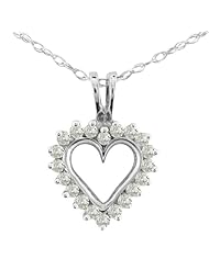 10k White Gold 1/4ct Diamond Heart Pendant On 18 Inch Chain