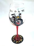 MOTORCYCLE hog handpainted WINE GLASS w/ gift box