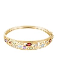 18k Gold Over Sterling Silver and Multi-Gemstone Treasures Bangle Bracelet
