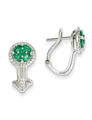 14k White Gold Diamond & Emerald Earrings