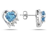 Blue Topaz and Diamond Heart Earrings in White Gold