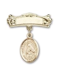 14K Gold Baby Badge with Our Lady of Providence Charm and Arched Polished Badge Pin