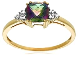 10k Yellow Gold, June Birthstone, Mystic Topaz and Diamond Ring, Size 5