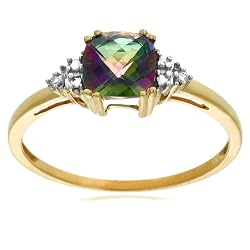 Topaz místico amarillo de junio Birthstone del oro 10k y anillo de diamante