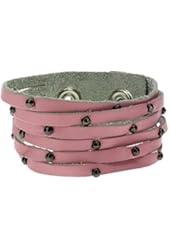 Women's 1" Wide Plain Pink Genuine Leather Cuff Bracelet Wristband w/ Slits & Studs