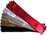 Adult 23 Long Opera Length Lycra Satin Gloves: Black, White, Silver, Gold or Red