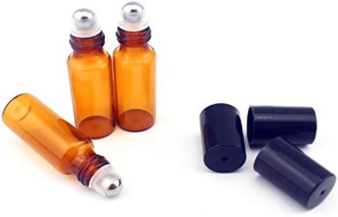Sinospore 5ml Amber Glass Roller Bottles--set of 6 with with Mental Ball for Essential Oil,aromatherapy,perfumes and Lip Balms