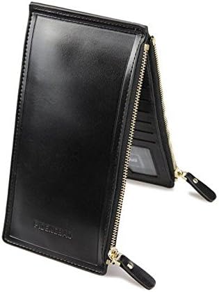 Offitar Women Leather Zipper Credit Card Organizer Wallet 15 Card Slots and 2 Phone Bags, Black