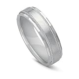 14k White Gold Milgrained Women's Wedding Band, 6mm