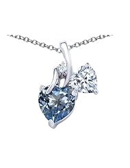 Original Star K (tm) 8mm Heart Shape Simulated Aquamarine Double Hearts Pendant in 925 Sterling Silver