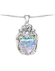 Original Star K (tm) Large Loving Mother Twins Family Pendant With 12mm Heart Shape Simulated Opal in 925 Sterling Silver