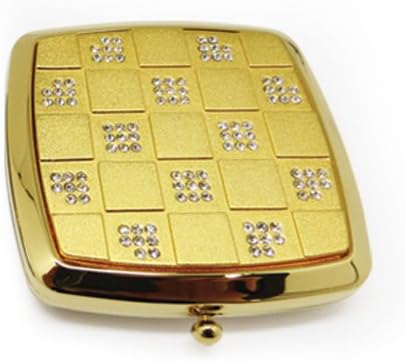 Square Gold-tone Compact Mirror with Stone