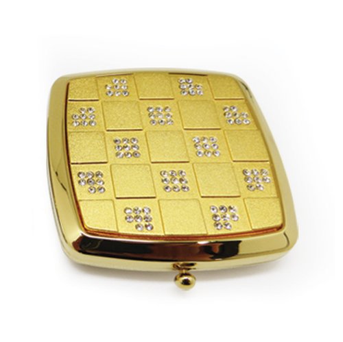Square Gold-tone Compact Mirror with Stone