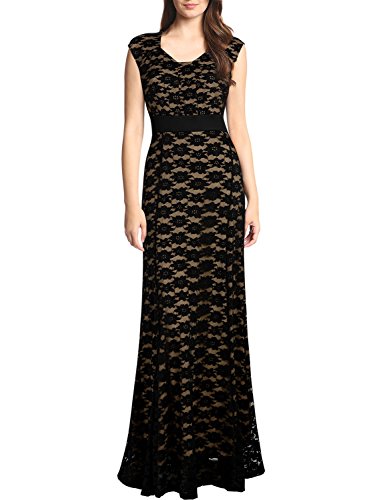 Miusol® Women's Elegant Floral Lace Cap Sleeve Slim Long Bridesmaid Maxi Dress