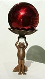 Fitness Frog Cast Iron Gazing Globe Stand with Ruby Red Stainless Steel Gazing Globe (8 Inch)