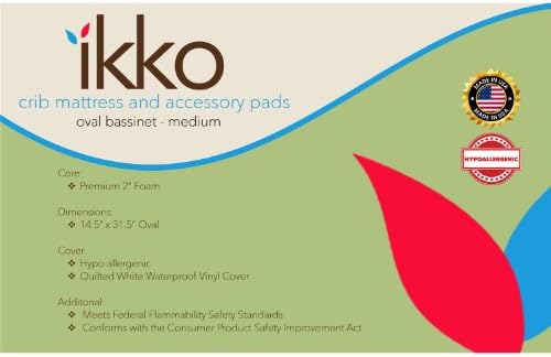 ikko Oval Bassinet Pad, White, Medium