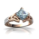 14k Rose Gold Square Genuine Aquamarine Engagement Ring