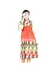 V-neck General Print Sleeveless Feathers  Dress