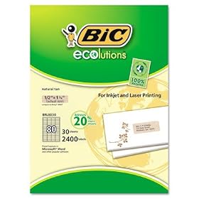 BIC BRL8030NAT - ecolutions Mailing Labels, 1/2 x 1-3/4, Natural Tan, 2400/Box-BICBRL8030NAT