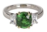 Platinum Cushion Cut Tsavorite and Diamond Ring (3.33 ct (No Suggestions) center, 0.81 cttw diamonds), Size 6