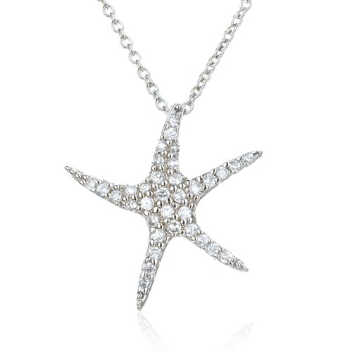Sterling Silver Cubic Zirconia Starfish Pendant by Cheline, 18