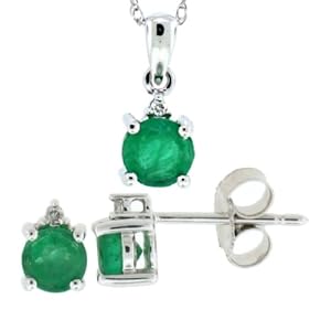 Buy 1.24ctTW Genuine Round Emerald and Diamond Pendant Earring Set in 14Kt White Gold w chain by MyTreasurez