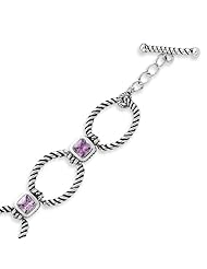 Sterling Silver Antiqued Purple CZ Bracelet - 8 Inch