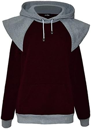 ANIGU Womens Long Sleeve Collision Color Hoodie Casual Sweatshirt (XX-Large, Burgundy)