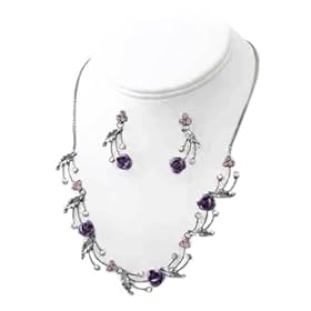 Petite Purple Flower Necklace and Earrings Set Fashion Jewelry