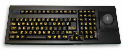 Large Print Keyboard - iOne Scorpius 35PRO Large Print USB Wired Mechanical Trackball Keyboard - Yellow Large Print on Black Keys