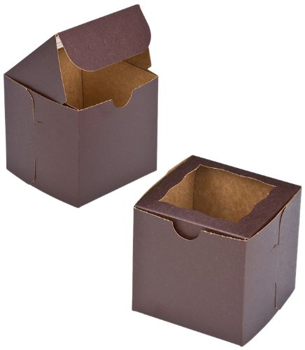 Dress My Cupcake Square Window Cupcake Box with Lid with Single Skinny Mini Holder, Chocolate Brown, Set of 100