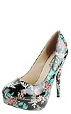 Angie47 Patent Floral Platform Pumps AQUA