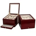 Quad Watch Winder For Four Automatic Watches with Two Holders and Eight Watch Storage Drawer Black Finish