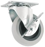 Waxman 4036399 3-Inch Heavy Duty Rubber Plate Caster with Brake, Grey Tire and Rim