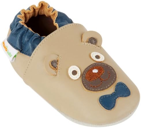 Momo Baby Infant/Toddler Mr. Bear Taupe Soft Sole Leather Shoes - 6-12 Months/3-4 M US Toddler