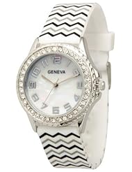 Womens Geneva Chevron Design Silicone Watch - White/Grey/Black