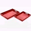 Set of 2 Traditional Wooden Rectangular Serving Trays with Handles 24"