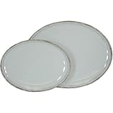 Set of Le Cadeaux Triple Weight Melamine 12 Inch + 16 Inch Oval Serving Platter, Provence White