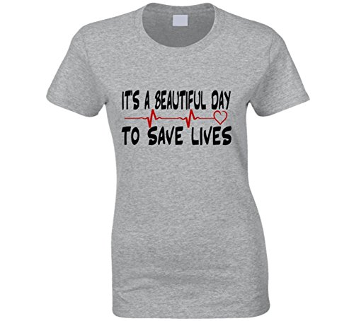 it's a beautiful day to save lives derek shepperd greys anatomy quote tshirt M Sport Grey