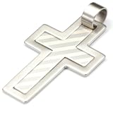 Stainless Steel and Silver Stripe Design Cross Pendant,