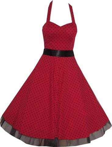 Produkt-Bild: Pretty Kitty Fashion 50s Polka Dot Rot Schwarz Neckholder Cocktail Kleid